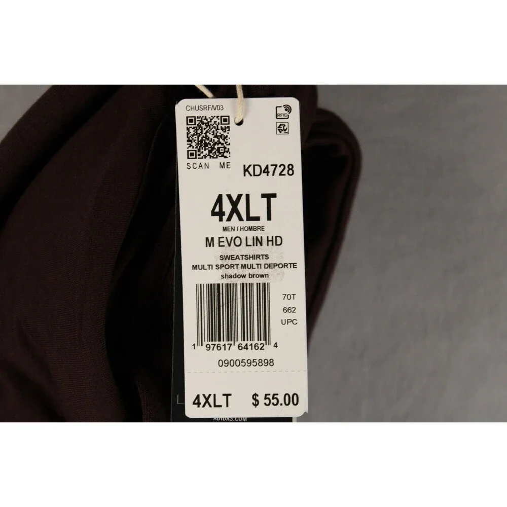 Adidas Essentials Evolution Linear Hoodie Men’s 4XLT Big & Tall Shadow Brown NWT
